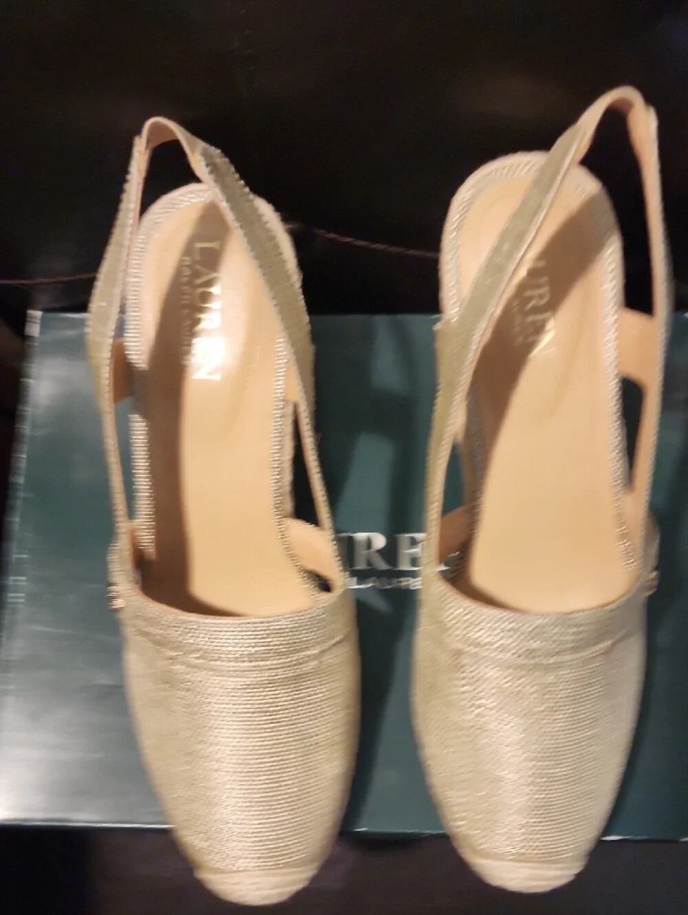 Lauren Ralph Lauren Gold Woven Slingback Espadrilles